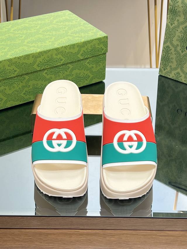 G家2023 Gucci最新爆款 冰点 夏季新款厚底拖鞋马卡龙果冻撞色双g G沙滩鞋 原版一比一开模重工打造百分百还原原版所有细节材质版型完全和原版一样细节百分