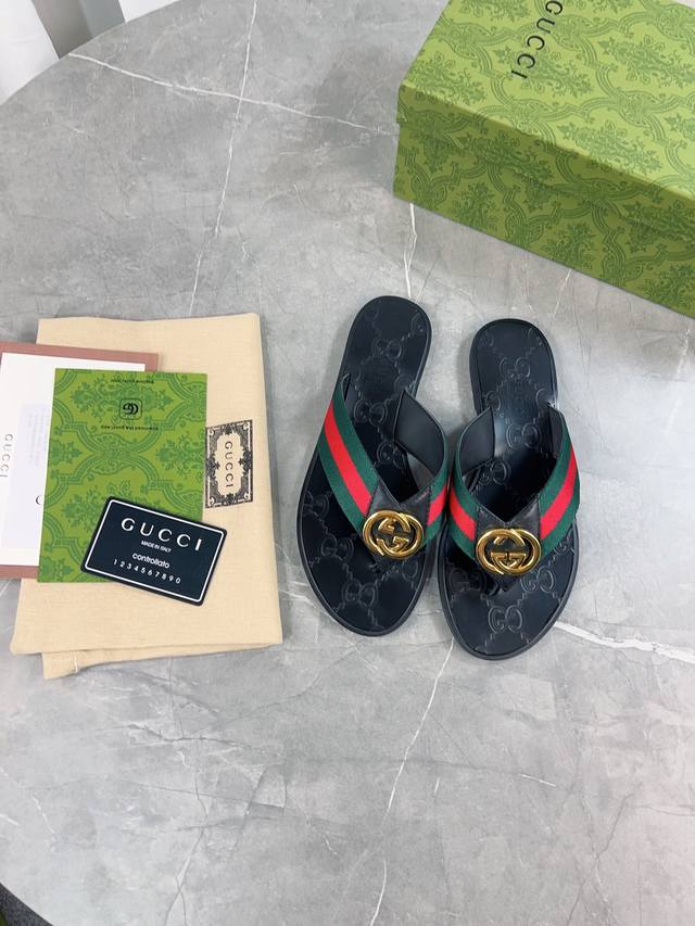 升级版 Gucci 古琦双g扣织带方头平底拖鞋 贸易公司订单 面料小牛皮 内里羊皮小蜜蜂大底超好看实物比鞋子好看 倍gucc早春经典爆款t字平底夹脚人字拖鞋专柜