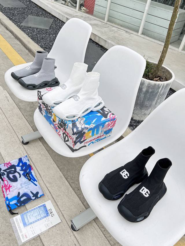 顶级版本 Dolce&Gabbana杜嘉班纳 D&G 最新wave系列 情侣款 针织 袜子鞋 气垫 反光 休闲 运动鞋 原版购入开发 做货 Dg 标志性代码与元