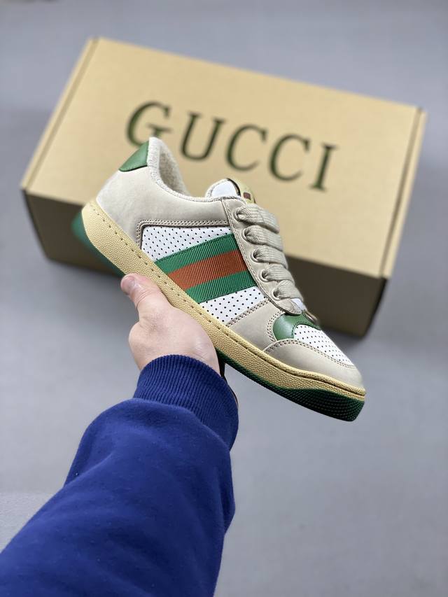 跑量主推款 Gucci Distressed Screener Sneaker 古驰小脏鞋系列 经典原型复古百搭做旧脏脏鞋板鞋 复古学院风 怀旧版 情侣款 男女