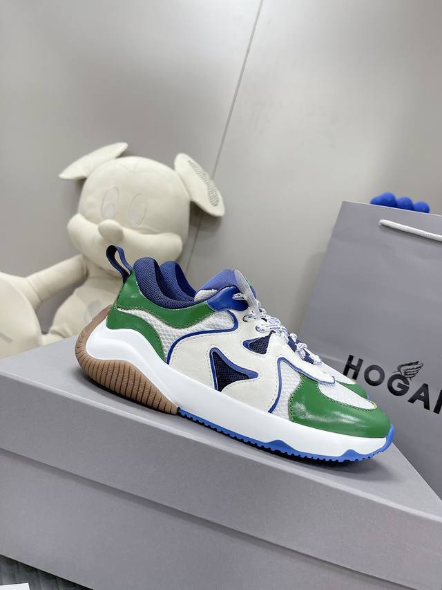 Hogan H597系列女士运动鞋 意大利制造 光滑皮革鞋面 运动面料拼缝 波浪边绒面皮革h字母 织物和纳帕皮革细节点缀 记忆泡沫内底 码数35-39