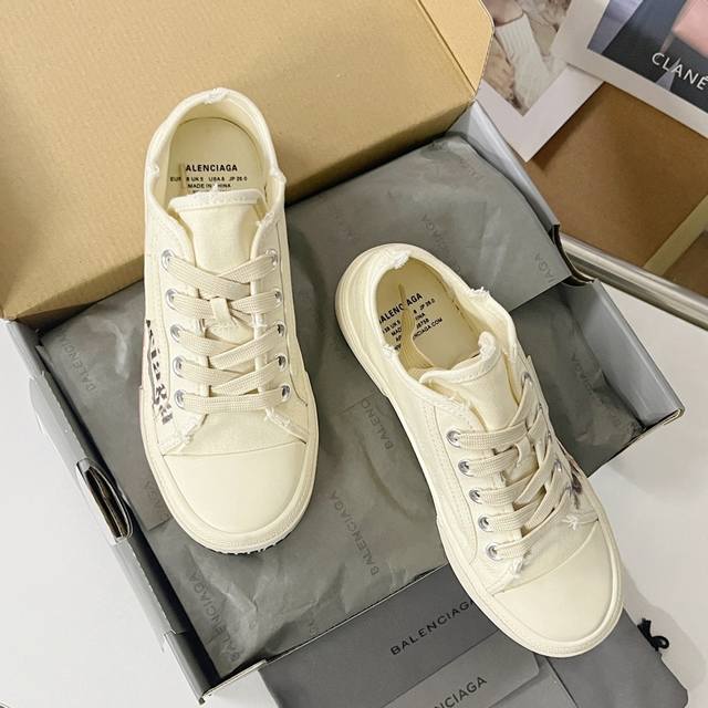 顶级版本 Balenciaga巴黎世家paris 做旧 涂鸦 打印 脏脏 破旧 帆布鞋 情侣款复古休闲运动鞋 原版购入开发 做货 这次巴黎世家 Paris Sn