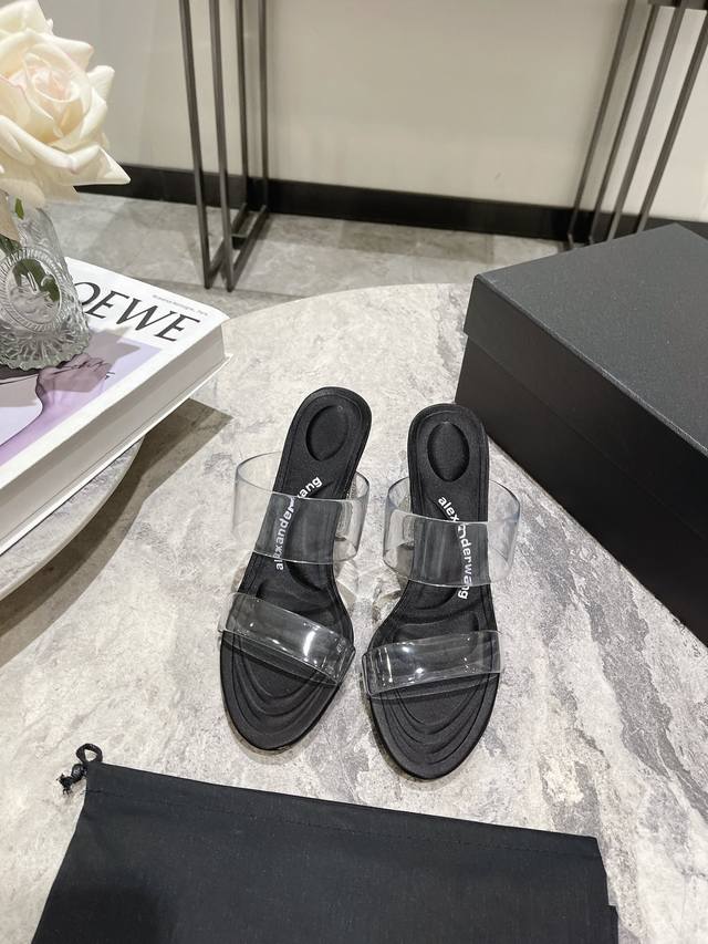 Alexanderwang大王24春夏新品大王lolita高跟开放式胶片钻跟凉拖鞋 上脚超级无敌的舒适 大气 完美的贴合脚型 脚床凹凸感带按摩 鞋垫配上注胶 白