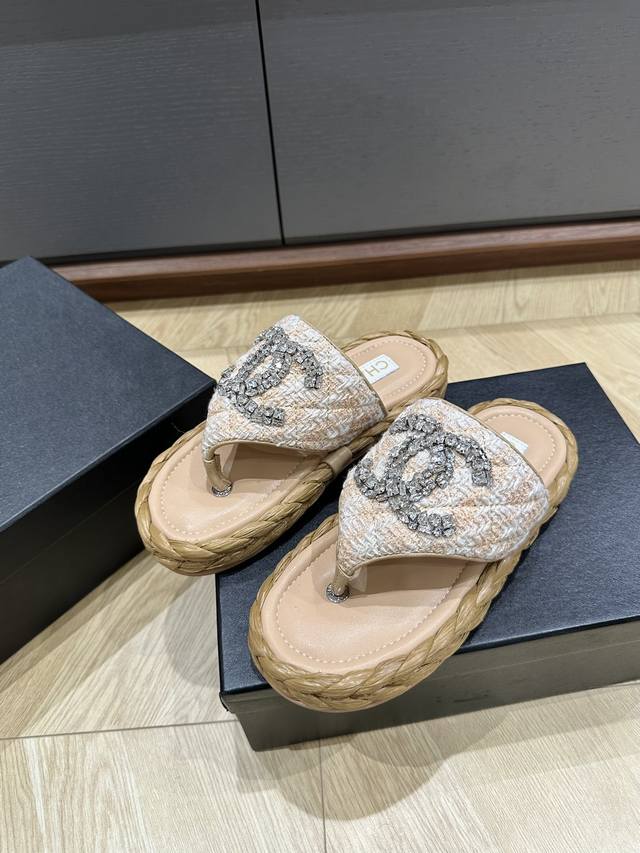 顶级品质 Chanel*新款草编凉拖 纺织面羊皮里橡胶底size35 36 37 38 39 订40.41