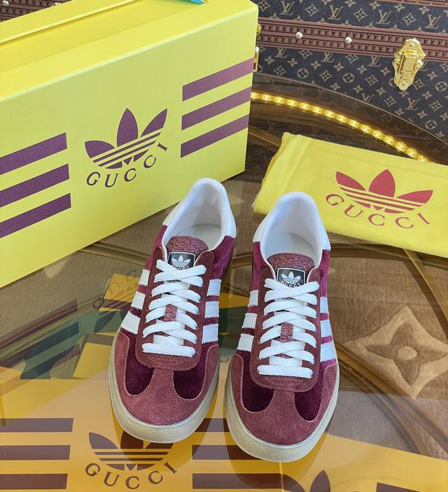 出厂价 Gucci Adida S古驰三叶草 联名款 意大利2022时装周走秀款 德训鞋休闲鞋 独家首发#正确拼接联名鞋盒 内附鞋带 同步专柜#Gucci Ad